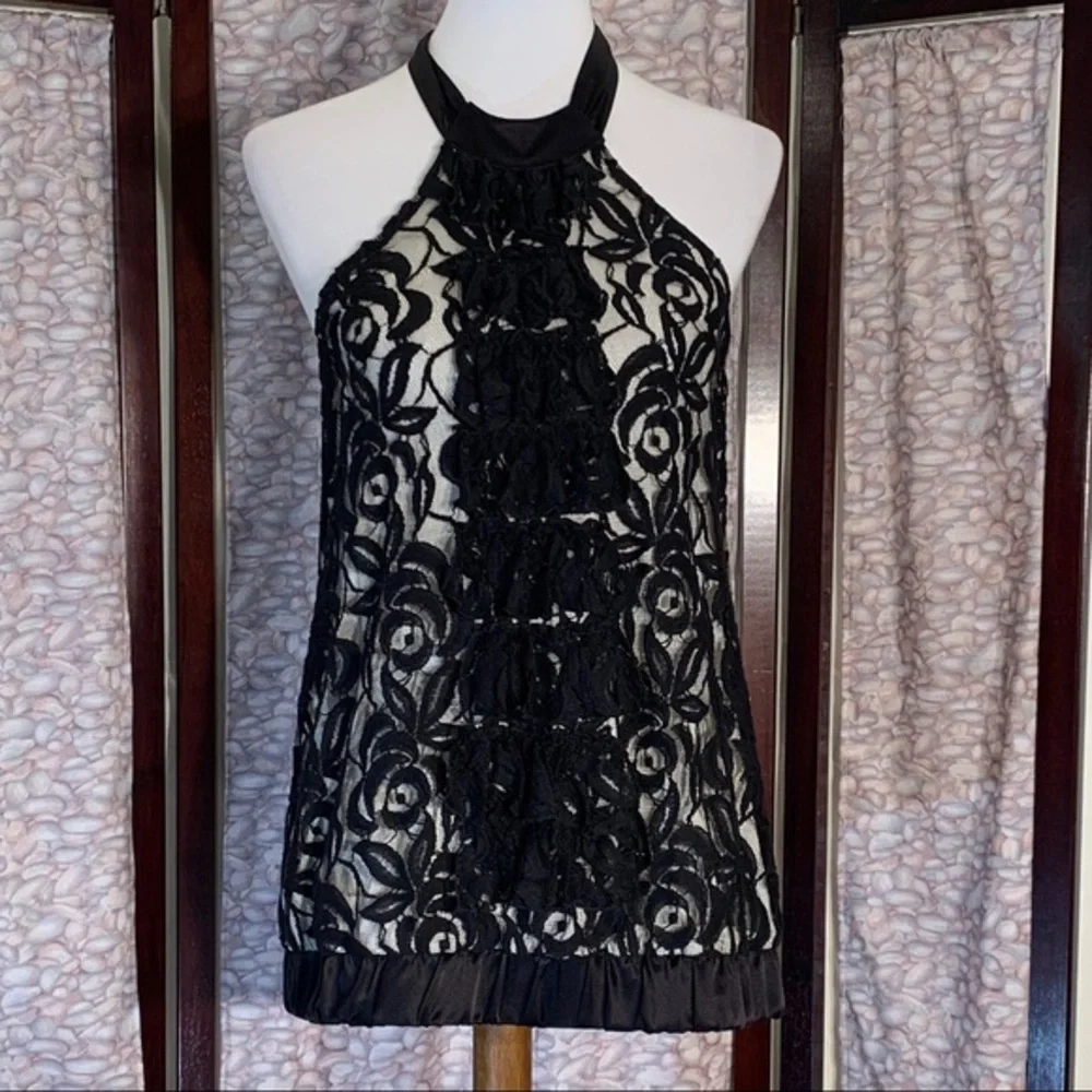 Lu Lu Lame black lace with white lining halter top. - Picture 4 of 15